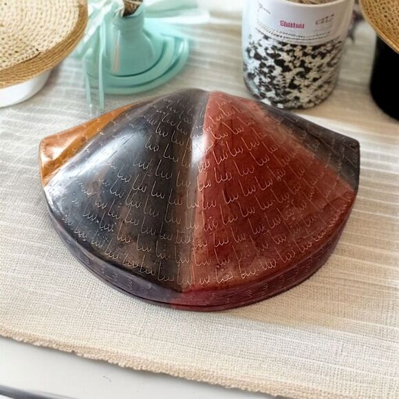 Soapstone Shell Trinket Box Dish Lidded Scallop Seashell Hand Carved Beachy Vtg - Picture 14 of 16